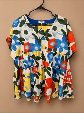 Umgee Multicolor Floral V-Neck Babydoll Tunic